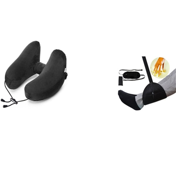 U-Shaped Travel Neck Pillow Set – Inflatable Cushion with Eye Mask & Earplugs (+ Optional Footrest Set)