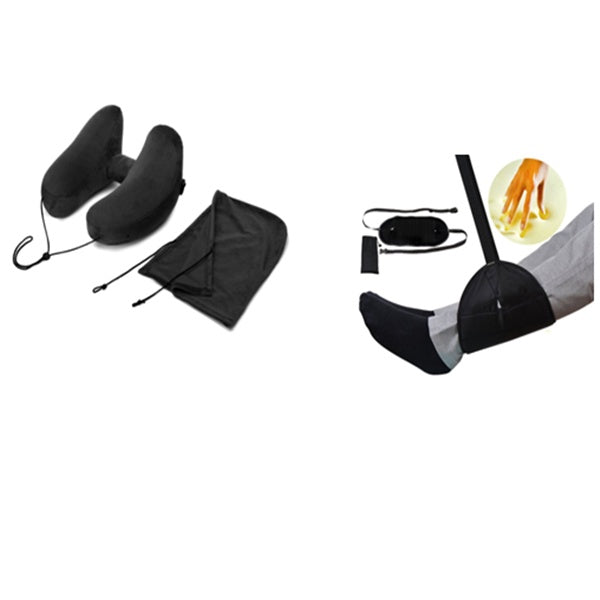 U-Shaped Travel Neck Pillow Set – Inflatable Cushion with Eye Mask & Earplugs (+ Optional Footrest Set)