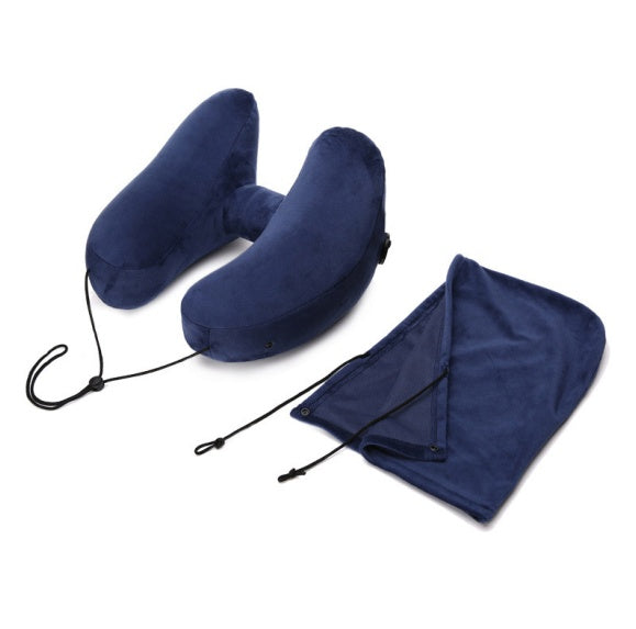 U-Shaped Travel Neck Pillow Set – Inflatable Cushion with Eye Mask & Earplugs (+ Optional Footrest Set)