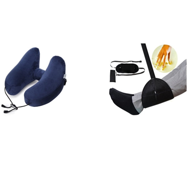 U-Shaped Travel Neck Pillow Set – Inflatable Cushion with Eye Mask & Earplugs (+ Optional Footrest Set)