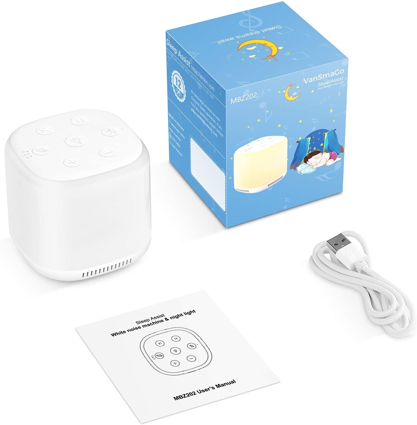 White Noise Sleep Aid Machine with Colorful Night Lights – Baby & Family Relaxation