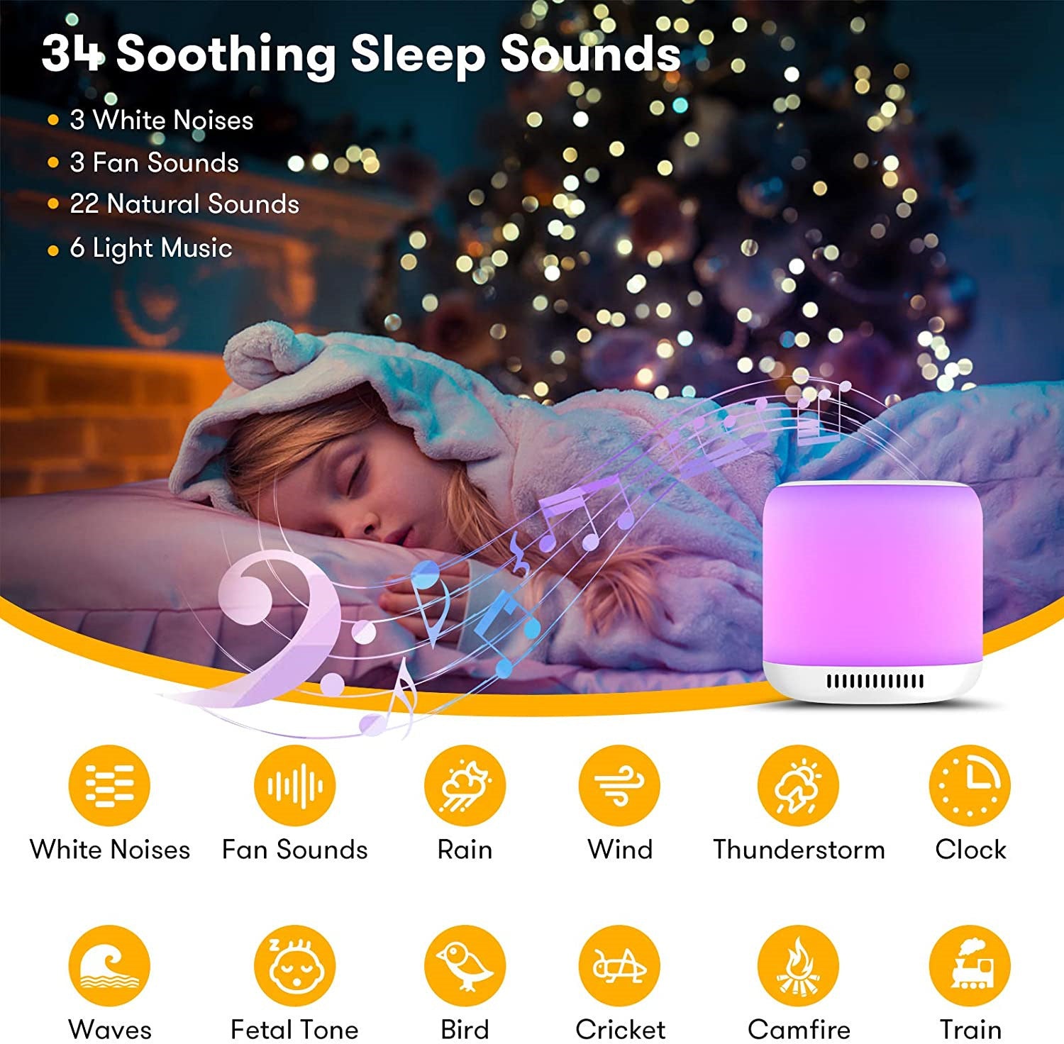 White Noise Sleep Aid Machine with Colorful Night Lights – Baby & Family Relaxation
