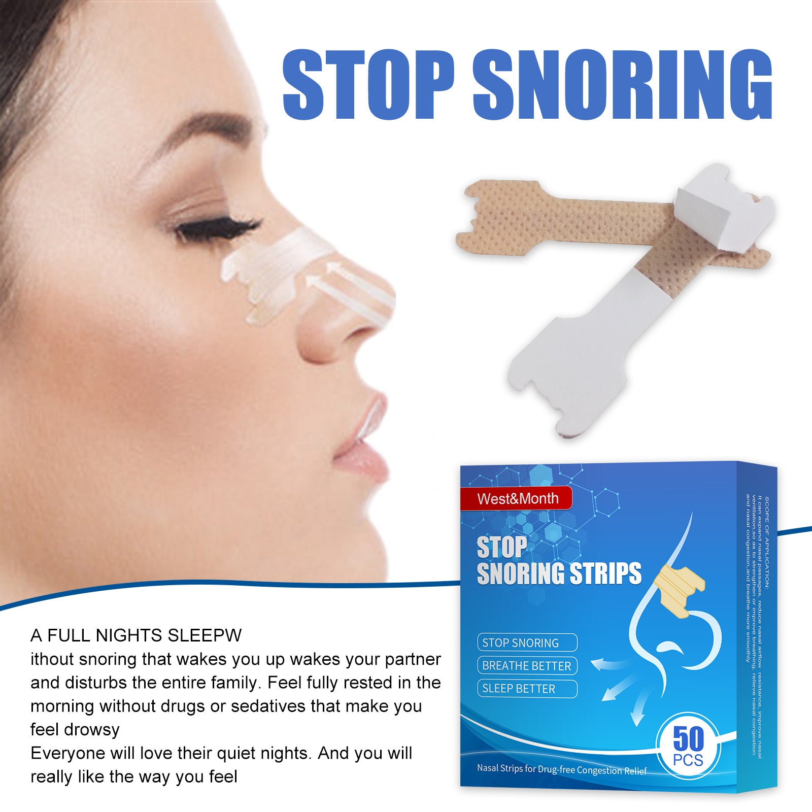 [US Only] West&Month Nasal Strips – Anti-Snoring & Airway Support (1–4 Packs)