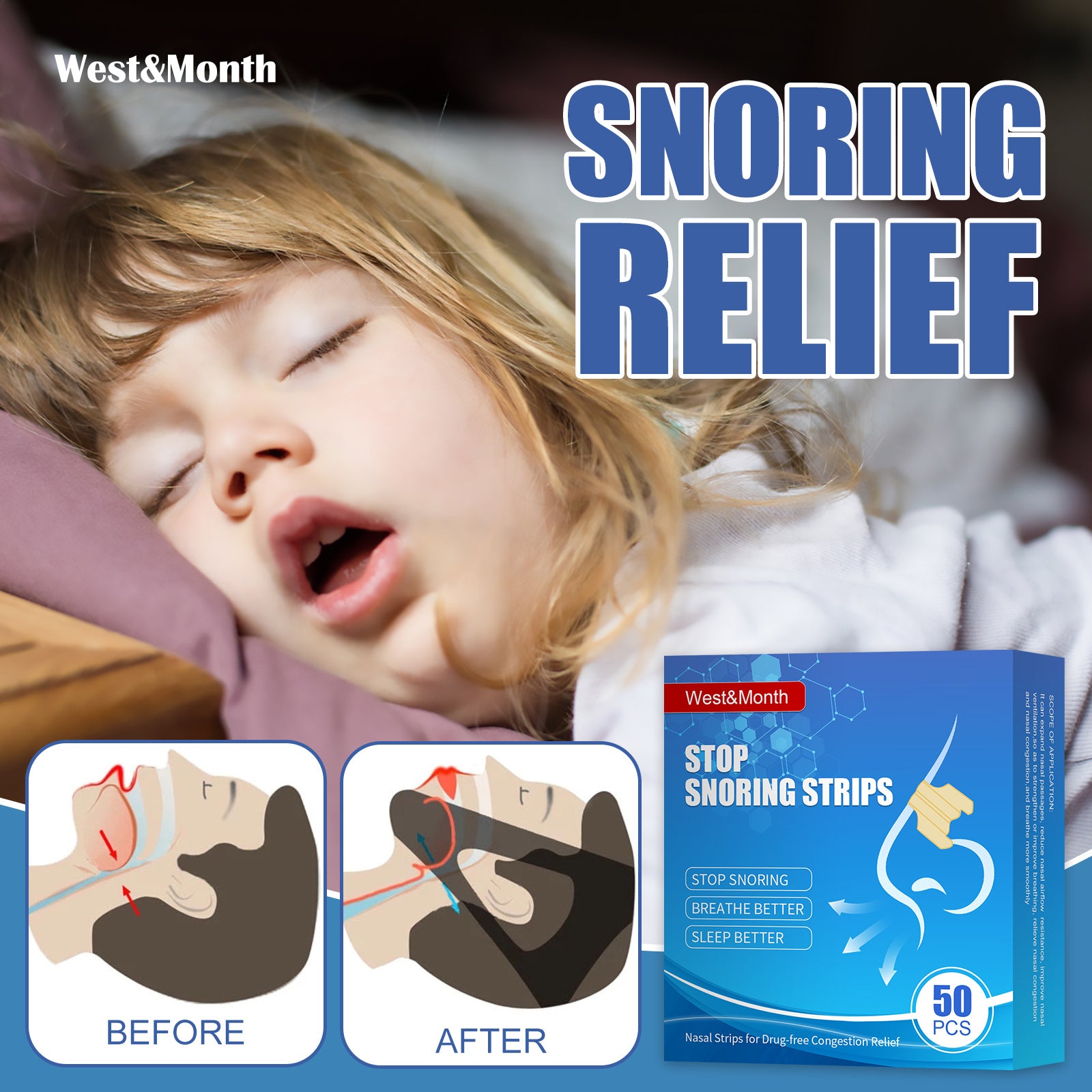 [US Only] West&Month Nasal Strips – Anti-Snoring & Airway Support (1–4 Packs)