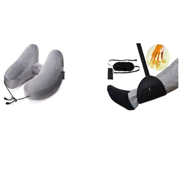 U-Shaped Travel Neck Pillow Set – Inflatable Cushion with Eye Mask & Earplugs (+ Optional Footrest Set)