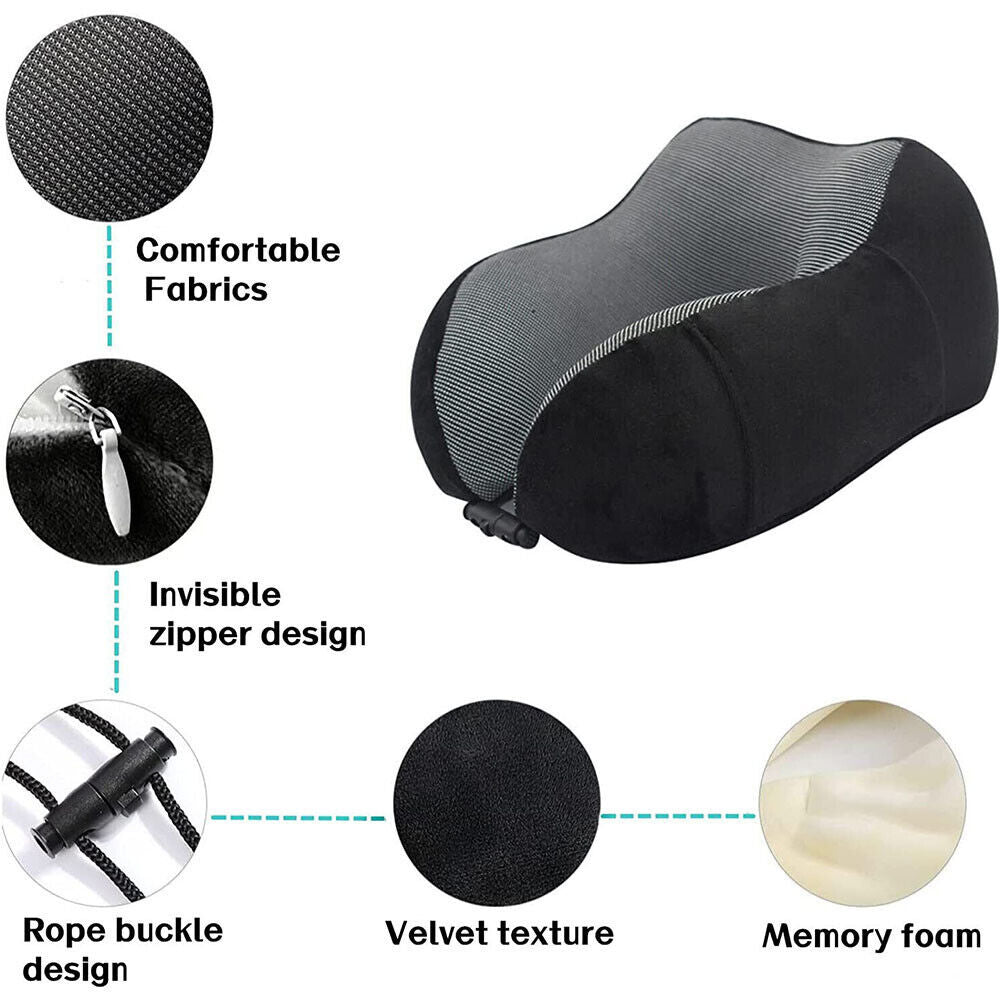 Memory Foam Travel Pillow – Ergonomic Neck Support for Airplane, Car & Train (UK Exclusive)