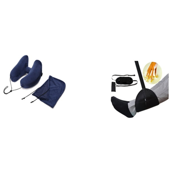 U-Shaped Travel Neck Pillow Set – Inflatable Cushion with Eye Mask & Earplugs (+ Optional Footrest Set)