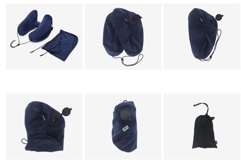 U-Shaped Travel Neck Pillow Set – Inflatable Cushion with Eye Mask & Earplugs (+ Optional Footrest Set)