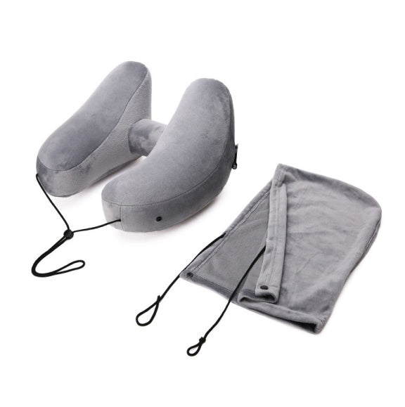 U-Shaped Travel Neck Pillow Set – Inflatable Cushion with Eye Mask & Earplugs (+ Optional Footrest Set)