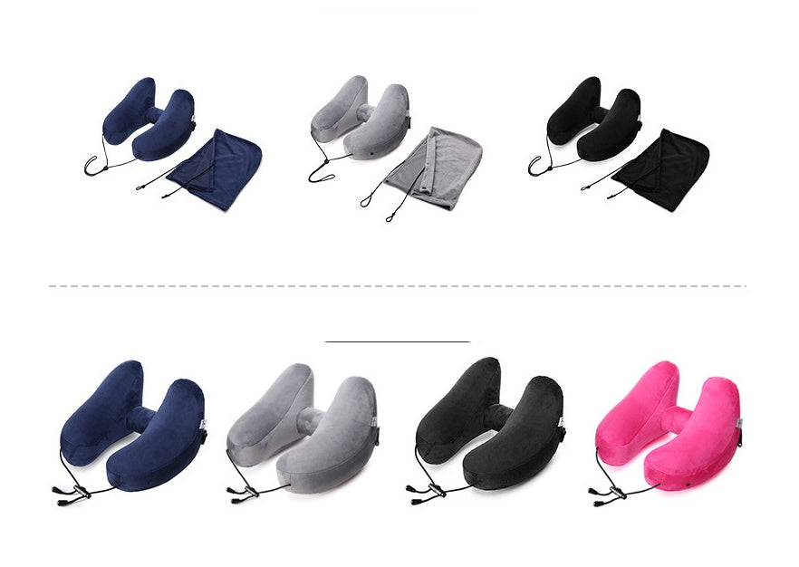 U-Shaped Travel Neck Pillow Set – Inflatable Cushion with Eye Mask & Earplugs (+ Optional Footrest Set)