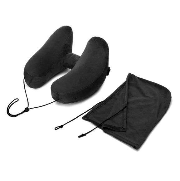 U-Shaped Travel Neck Pillow Set – Inflatable Cushion with Eye Mask & Earplugs (+ Optional Footrest Set)
