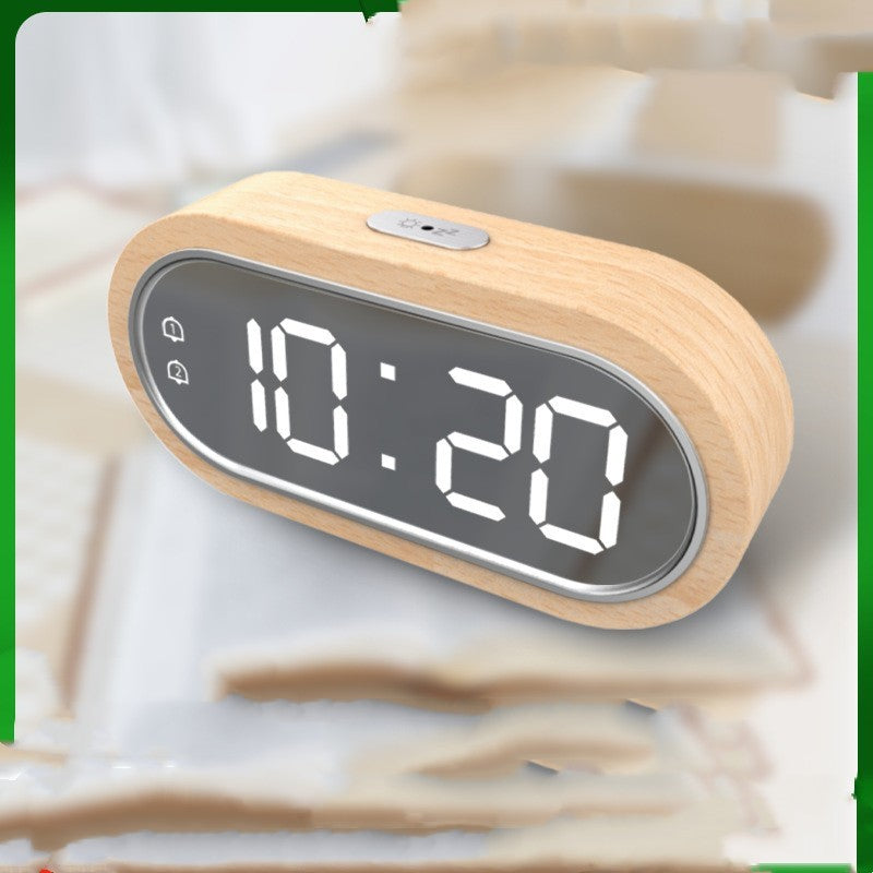 LED Wooden Digital Alarm Clock – Smart Display with Temperature & Dual Alarms