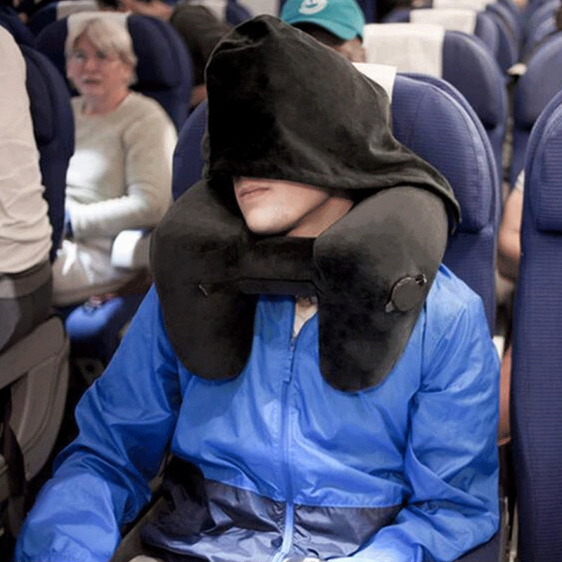 U-Shaped Travel Neck Pillow Set – Inflatable Cushion with Eye Mask & Earplugs (+ Optional Footrest Set)