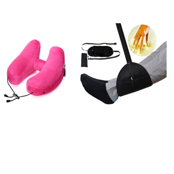 U-Shaped Travel Neck Pillow Set – Inflatable Cushion with Eye Mask & Earplugs (+ Optional Footrest Set)