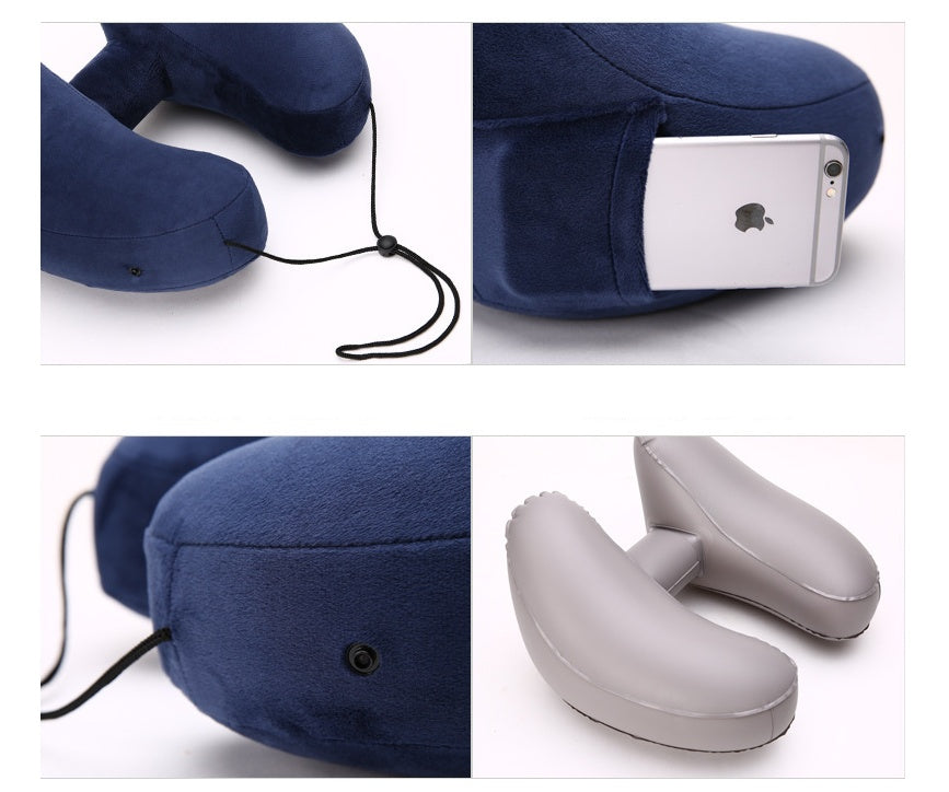 U-Shaped Travel Neck Pillow Set – Inflatable Cushion with Eye Mask & Earplugs (+ Optional Footrest Set)