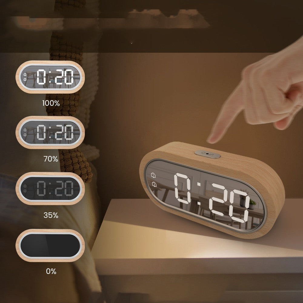 LED Wooden Digital Alarm Clock – Smart Display with Temperature & Dual Alarms