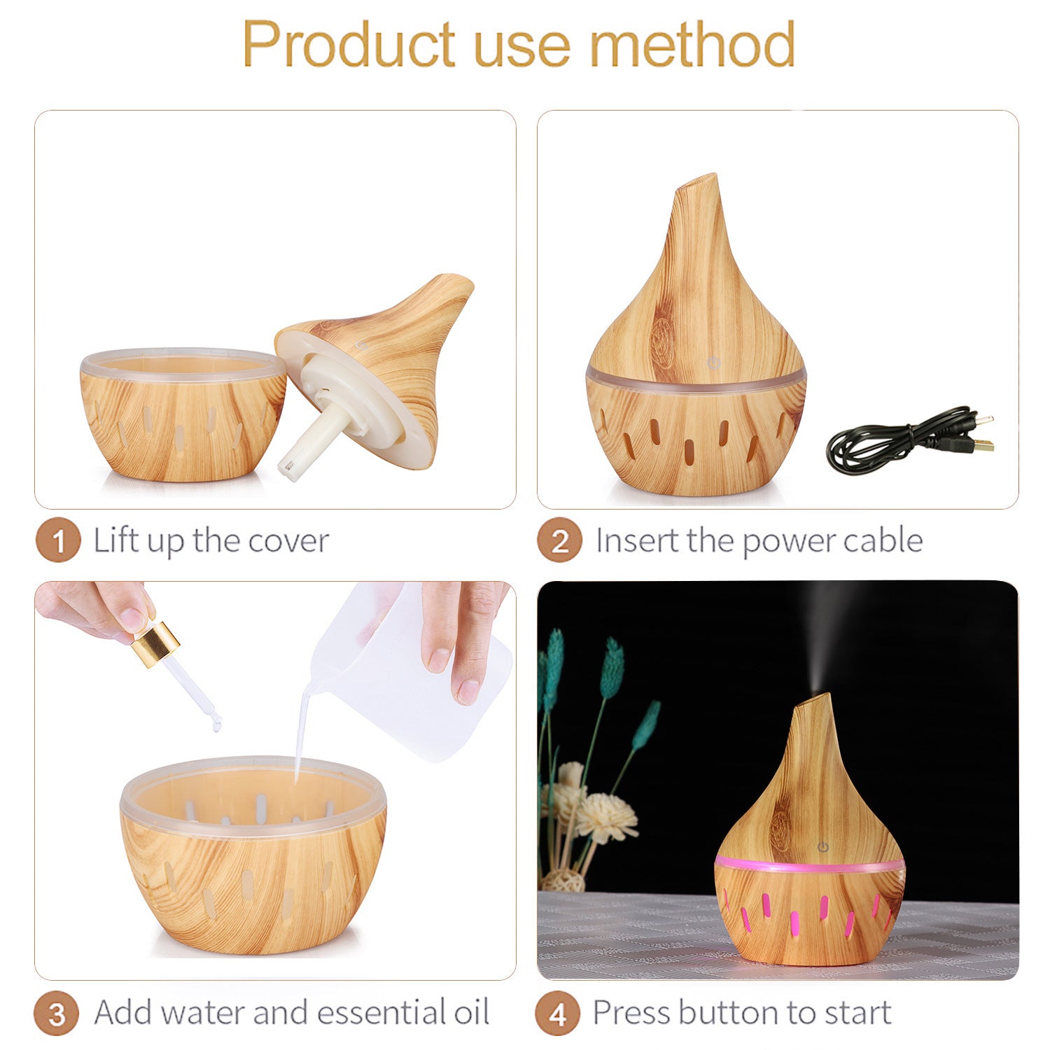 Mini Household Air Humidifier – USB Wood Grain Quiet Diffuser