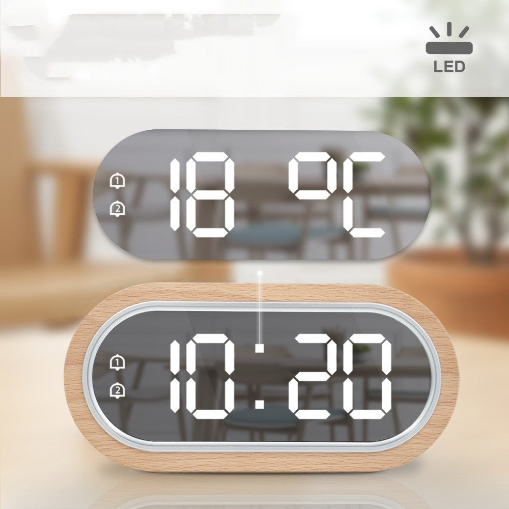 LED Wooden Digital Alarm Clock – Smart Display with Temperature & Dual Alarms