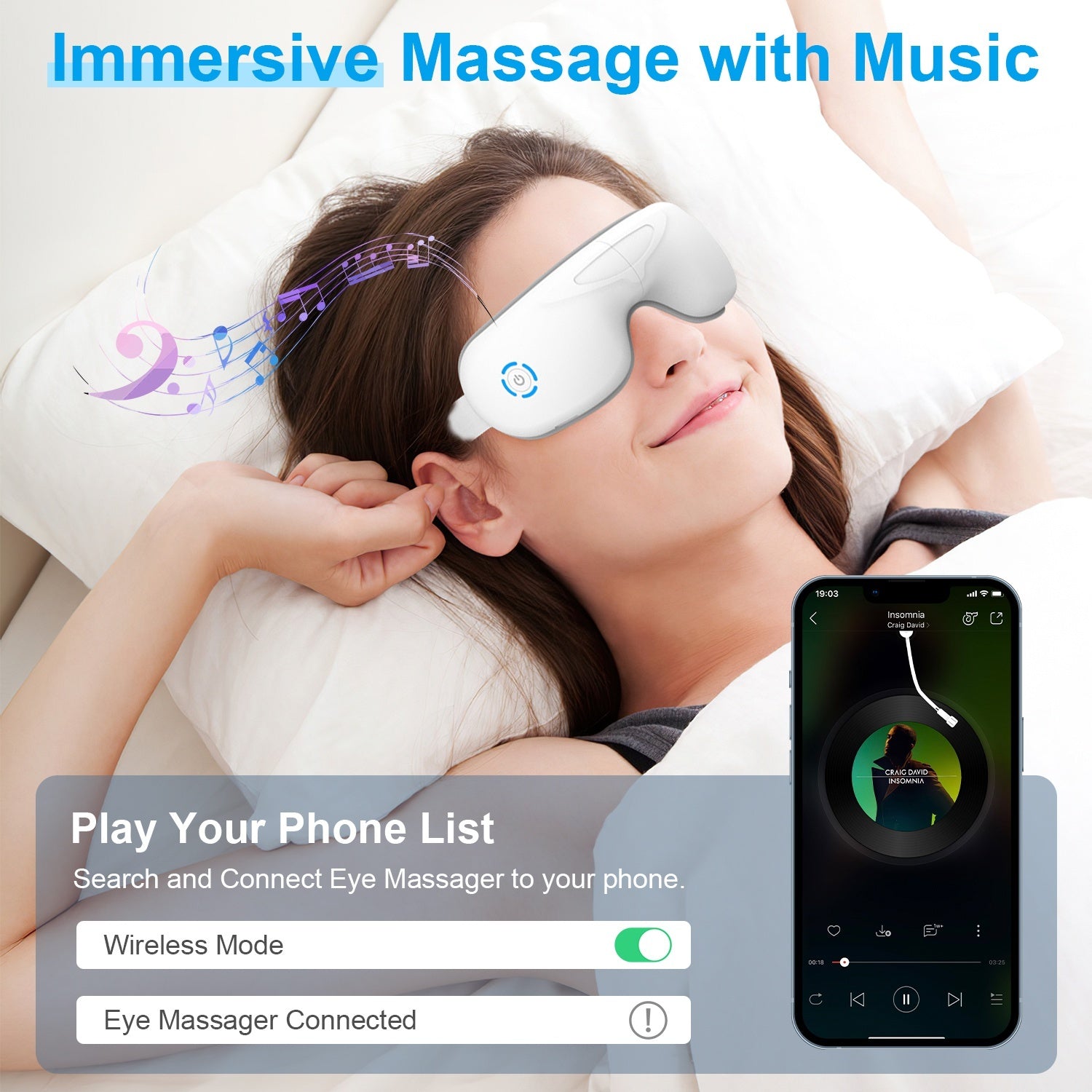 [US Only] Rechargeable Heated Eye Massager – Air Pressure, Vibration & Music (Single Unit)