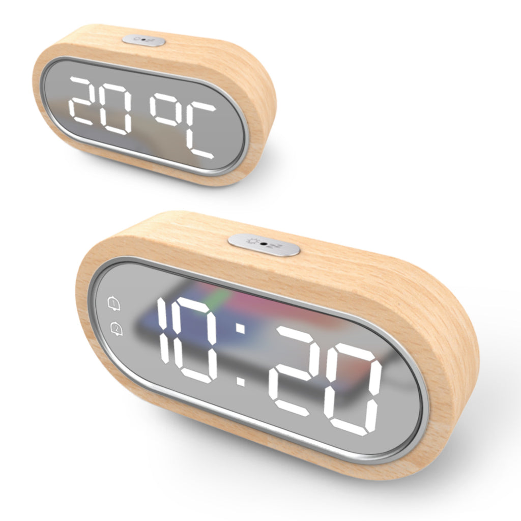 LED Wooden Digital Alarm Clock – Smart Display with Temperature & Dual Alarms