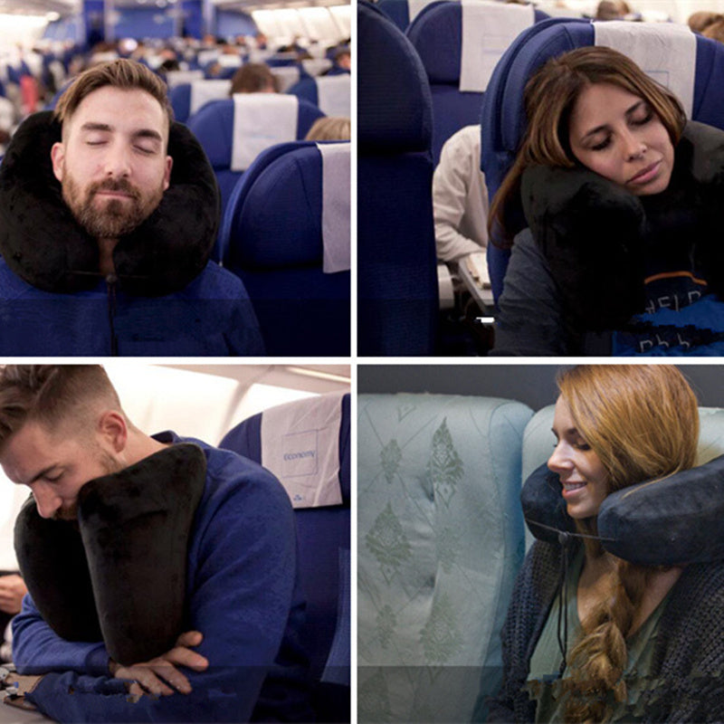 U-Shaped Travel Neck Pillow Set – Inflatable Cushion with Eye Mask & Earplugs (+ Optional Footrest Set)