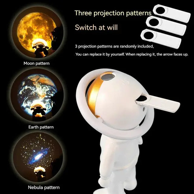 Astronaut Star Projector Lamp – USB Rechargeable Rotating Night Light