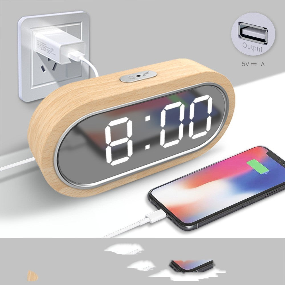 LED Wooden Digital Alarm Clock – Smart Display with Temperature & Dual Alarms