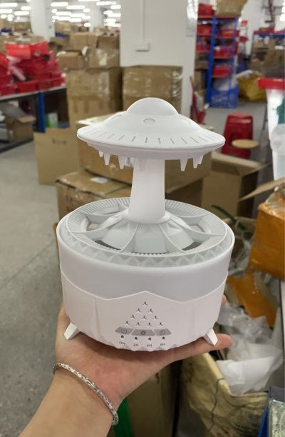 UFO Raindrop Humidifier & Essential Oil Diffuser – Rain Sound, Night Light & Remote Control