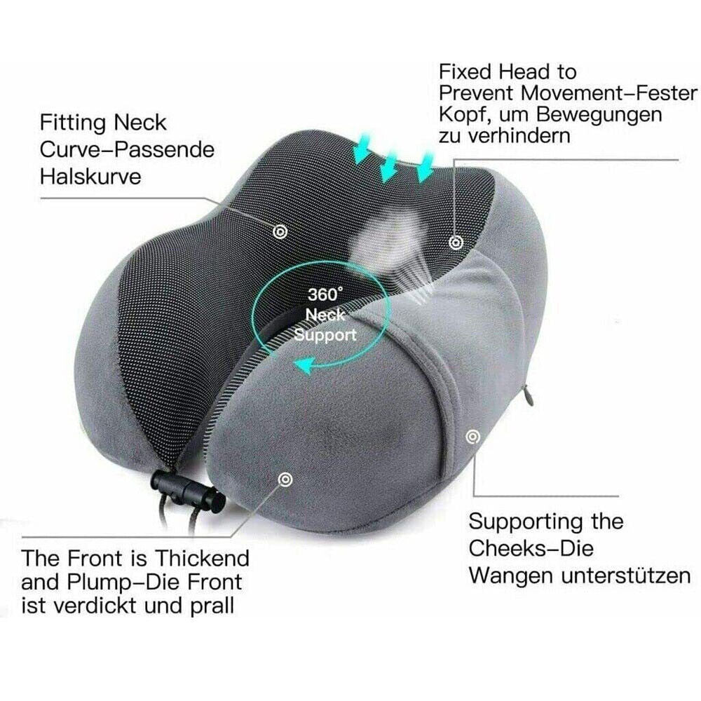 Memory Foam Travel Pillow – Ergonomic Neck Support for Airplane, Car & Train (UK Exclusive)