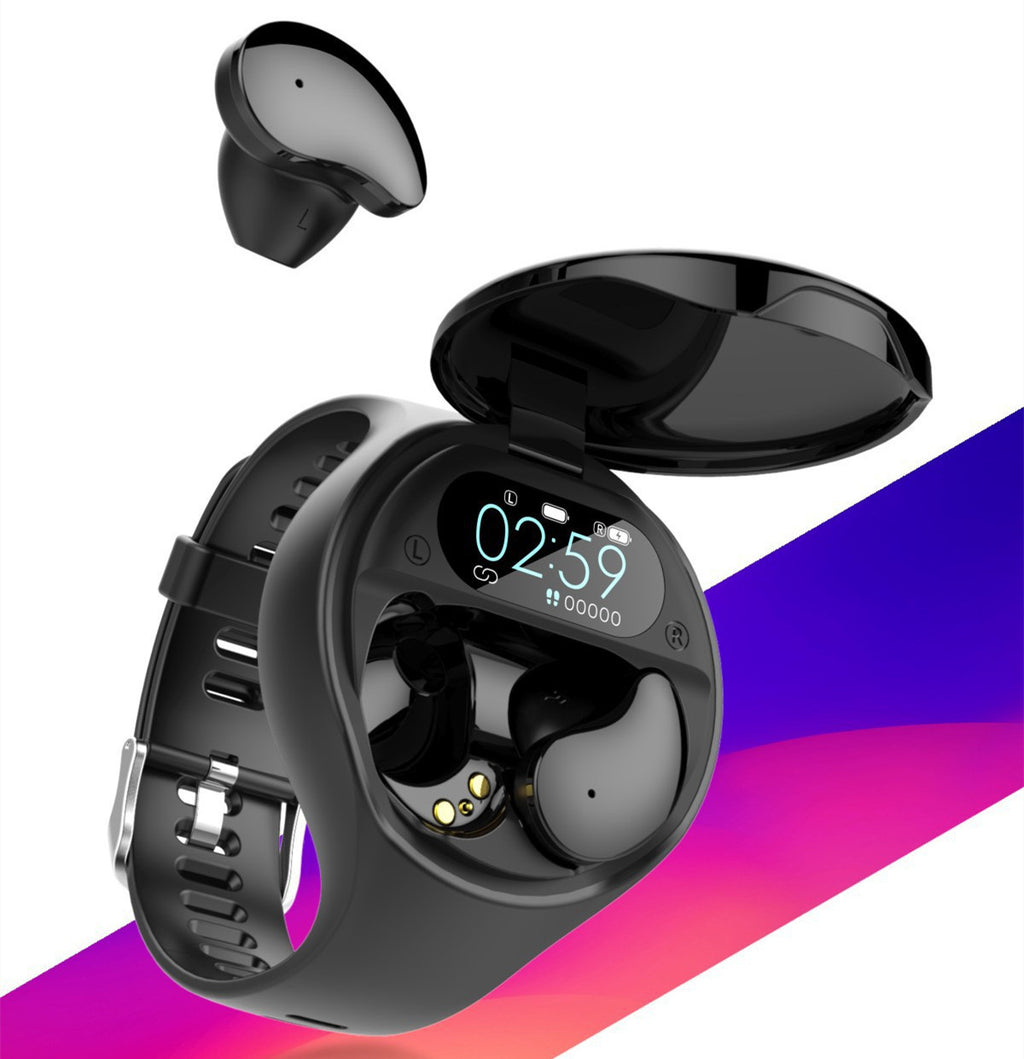 Smart Bracelet & Bluetooth Earbuds Combo – Heart Rate, Sleep Tracking & TWS Music (Black)