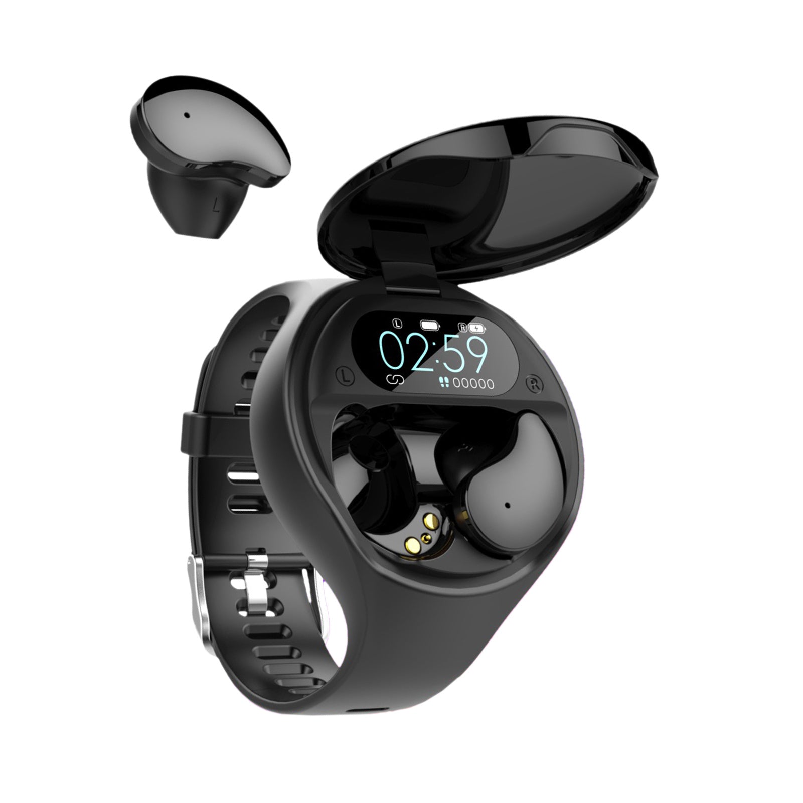 Smart Bracelet & Bluetooth Earbuds Combo – Heart Rate, Sleep Tracking & TWS Music (Black)