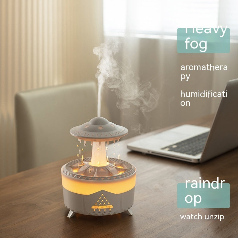 UFO Raindrop Humidifier & Essential Oil Diffuser – Rain Sound, Night Light & Remote Control