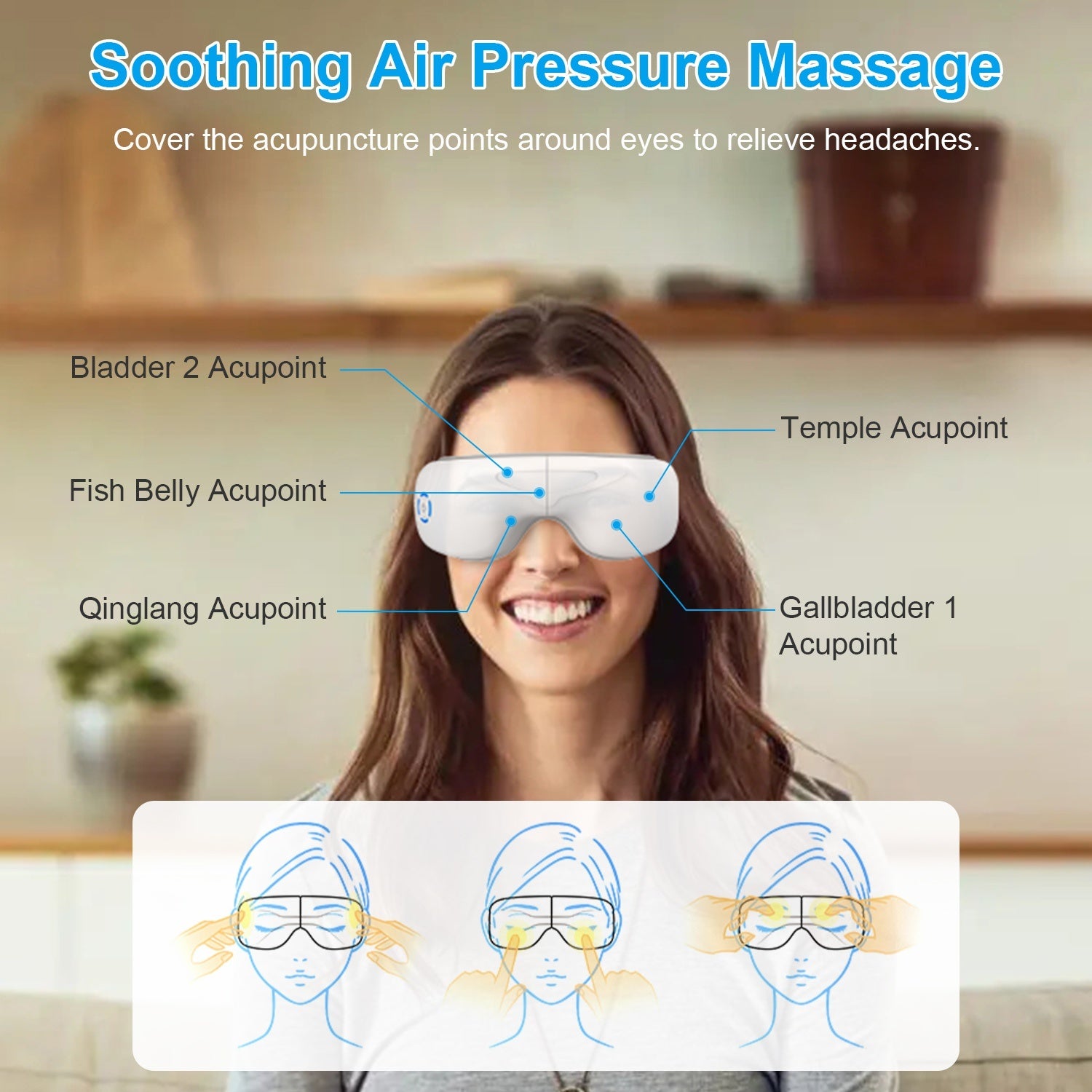 [US Only] Rechargeable Heated Eye Massager – Air Pressure, Vibration & Music (Single Unit)