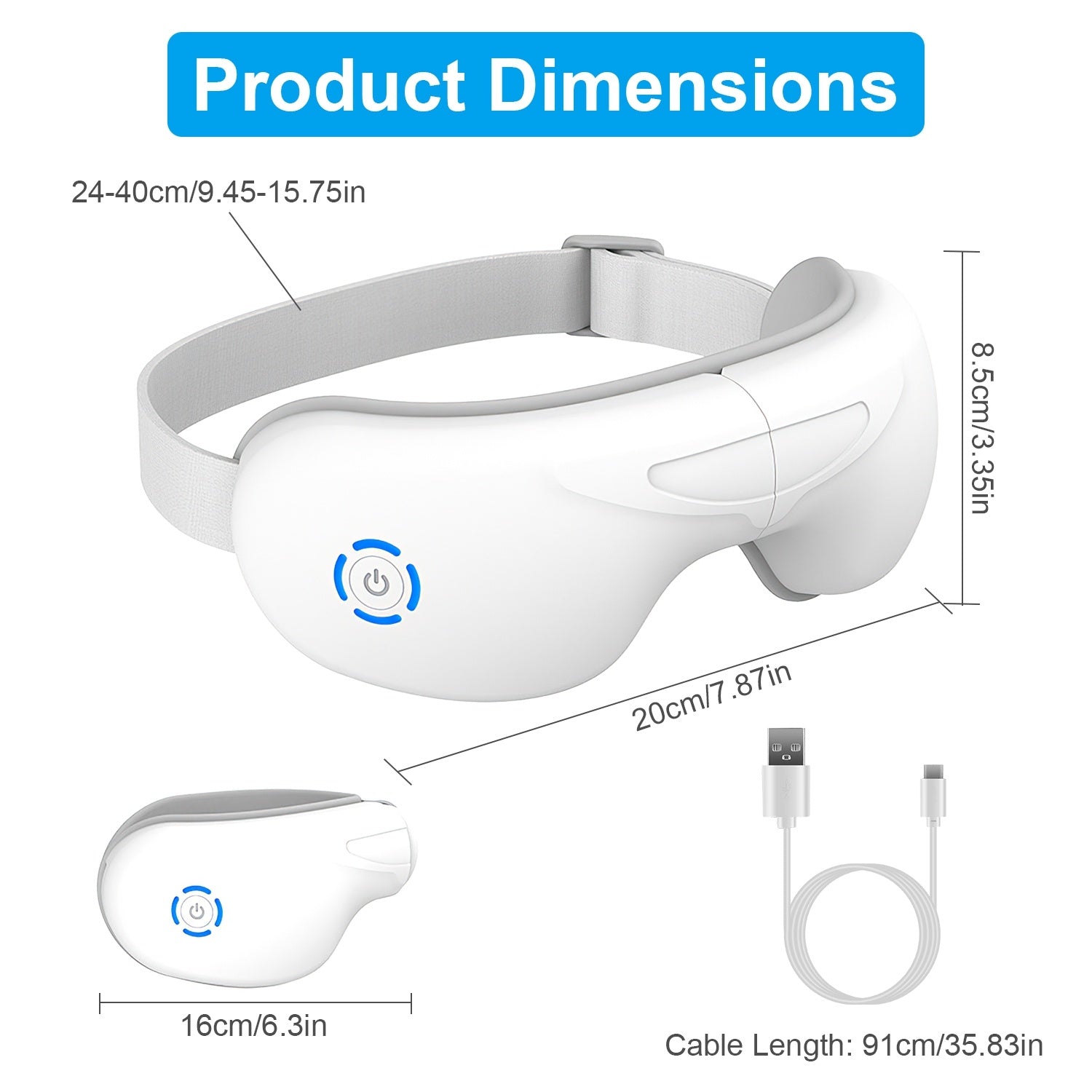 [US Only] Rechargeable Heated Eye Massager – Air Pressure, Vibration & Music (Single Unit)