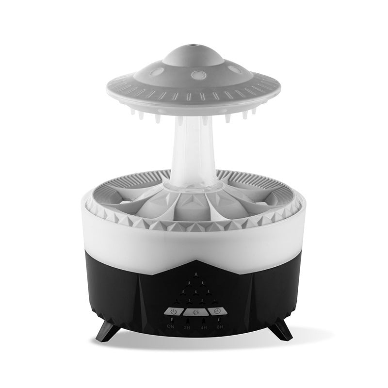UFO Raindrop Humidifier & Essential Oil Diffuser – Rain Sound, Night Light & Remote Control