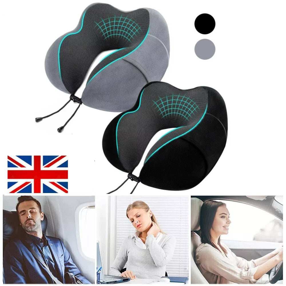 Memory Foam Travel Pillow – Ergonomic Neck Support for Airplane, Car & Train (UK Exclusive)